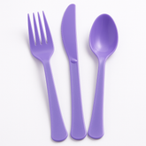 Purple Heavy-Duty Reusable Plastic Cutlery Set - 24 Pack